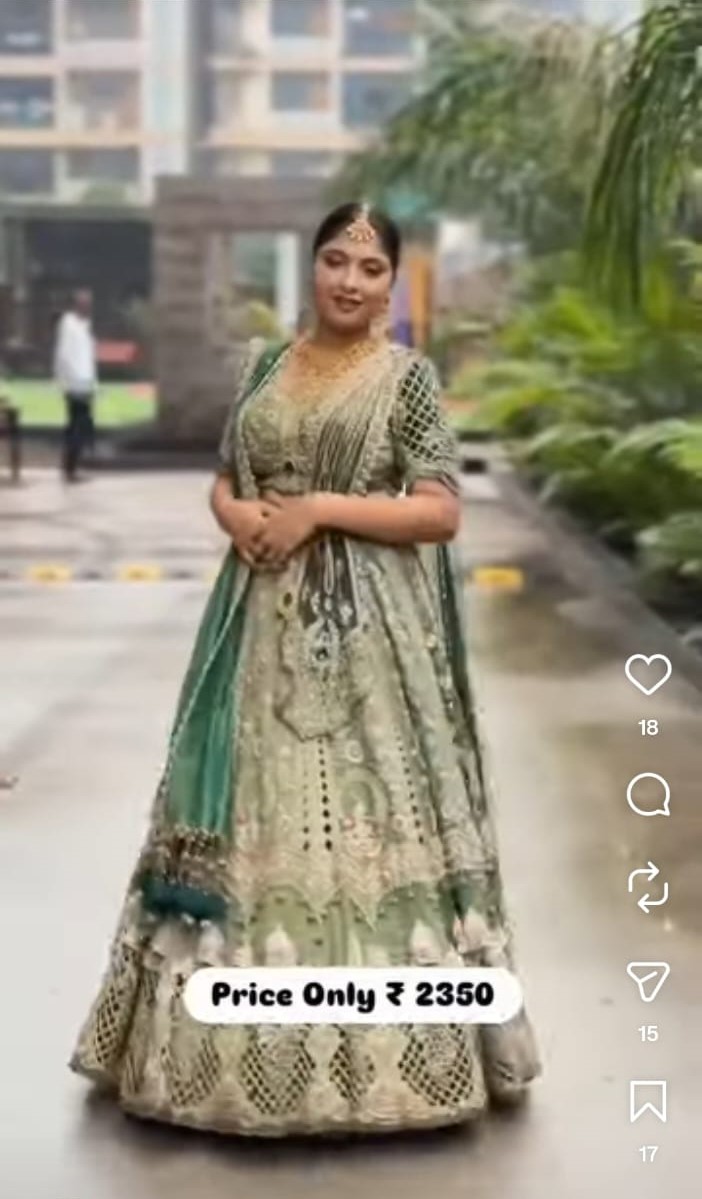Sage Green Mirror-Work Lehenga